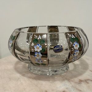 Bohemia Czech Crystal Hand Cut Green Bowl Centerpiece